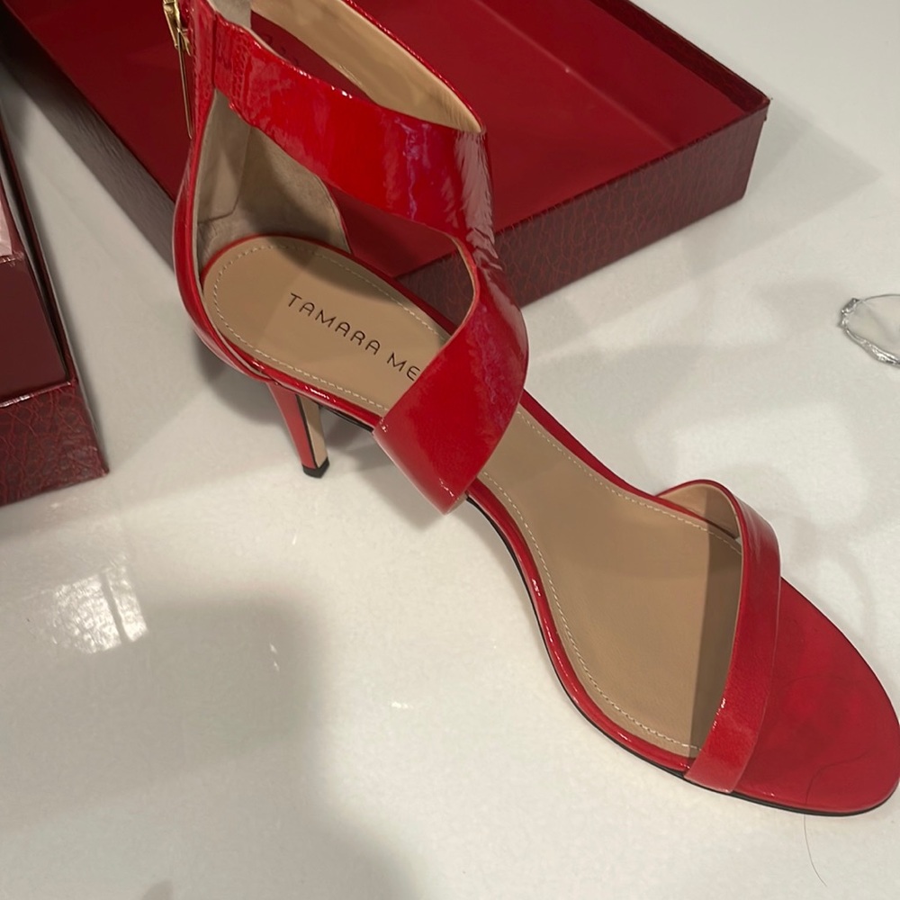 Tamra Malone red sandal high heel